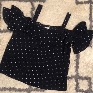 J. Crew - navy polka dot cold shoulder top - size 6